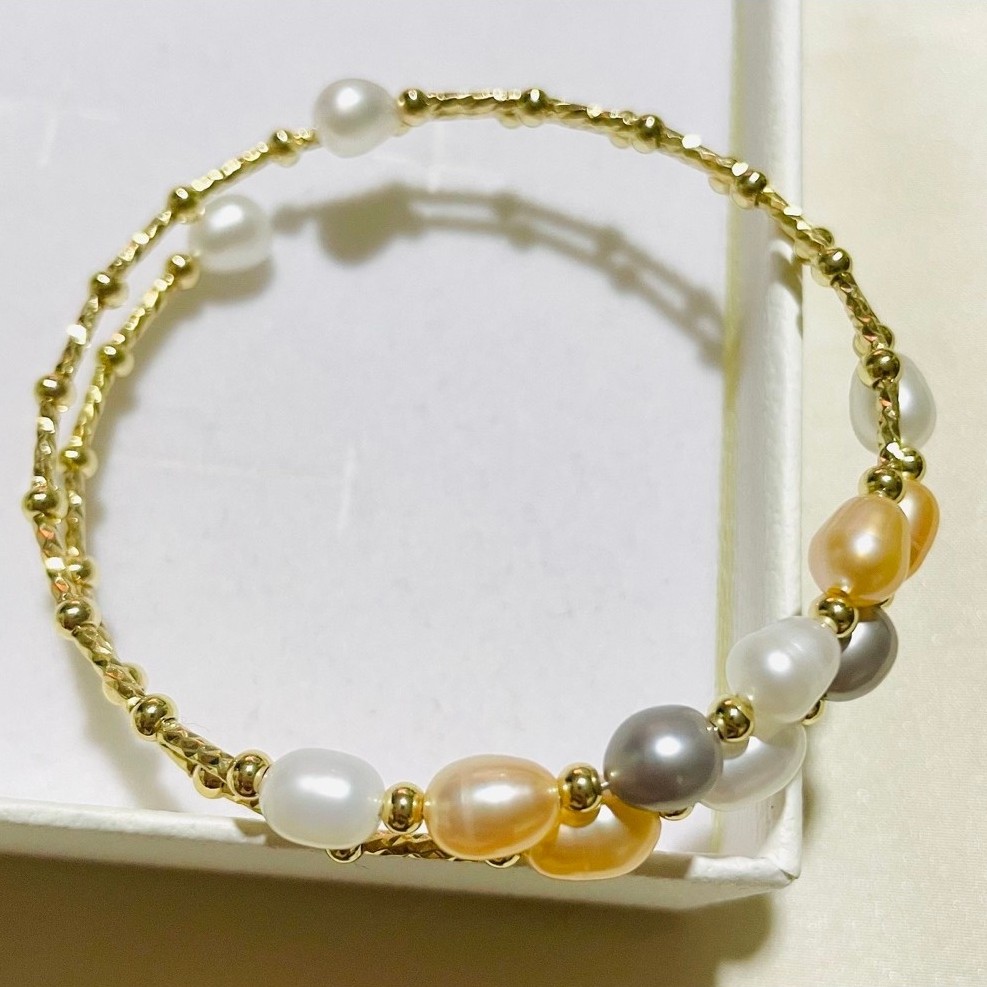Freshwater Pearl Spiral Wrap Bracelet | Textured 18K YG Settings|Multi-Colored Pearls product photo 1