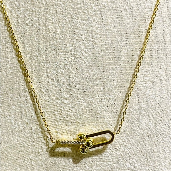 Double Link Pavé Pendant Necklace | 18K Yellow Gold Setting | Adjustable 17–19 Inches product photo 1