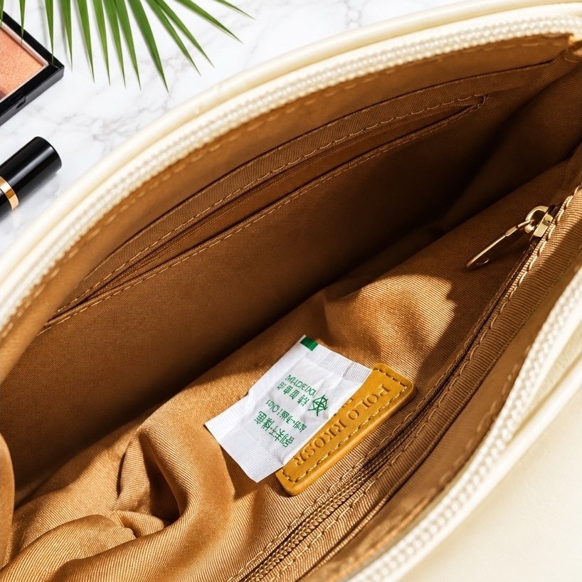 Women's Quilted PU Leather Crossbody Bag | Chain Strap Sling Bag | Light Cream | Gold Hardware product photo 5