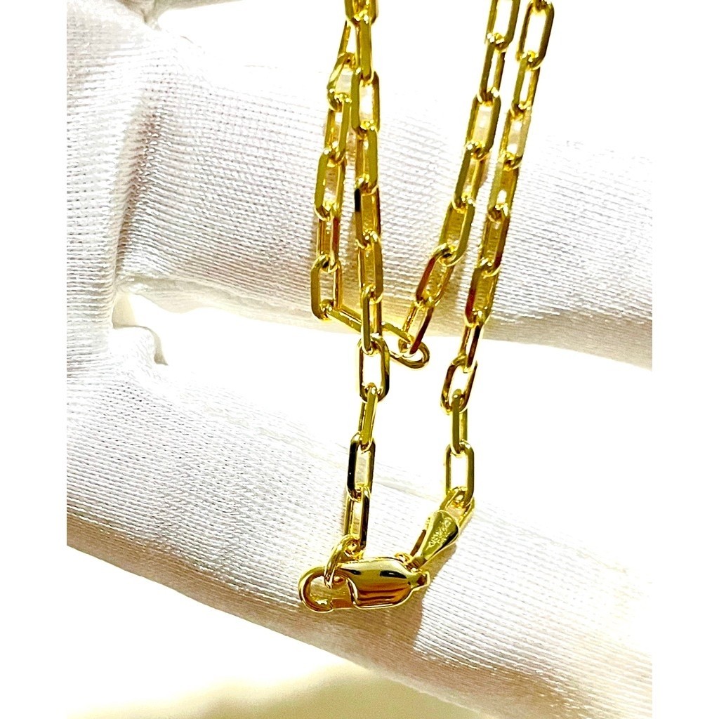 Small Paper Clip Chain Necklace | 16 Inches | 18K Yellow Gold Settings | Diagonal-Cut product photo 3