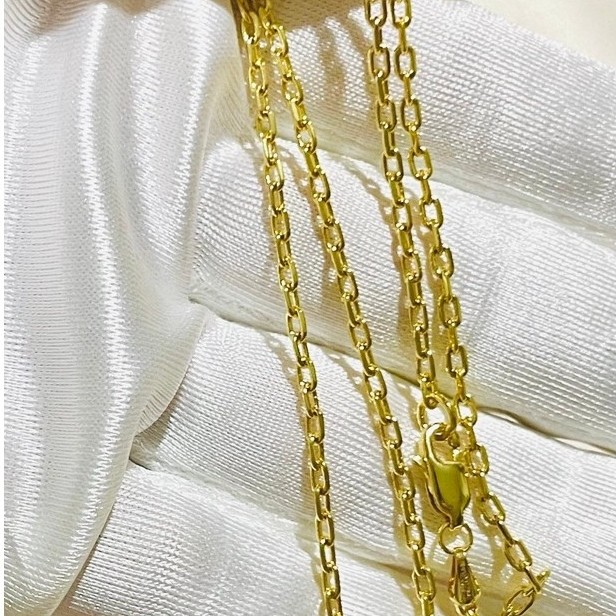 Tiny Paper Clip Chain Necklace | 16 Inches | 18K Yellow Gold Settings | Round-Cut Links product photo 4