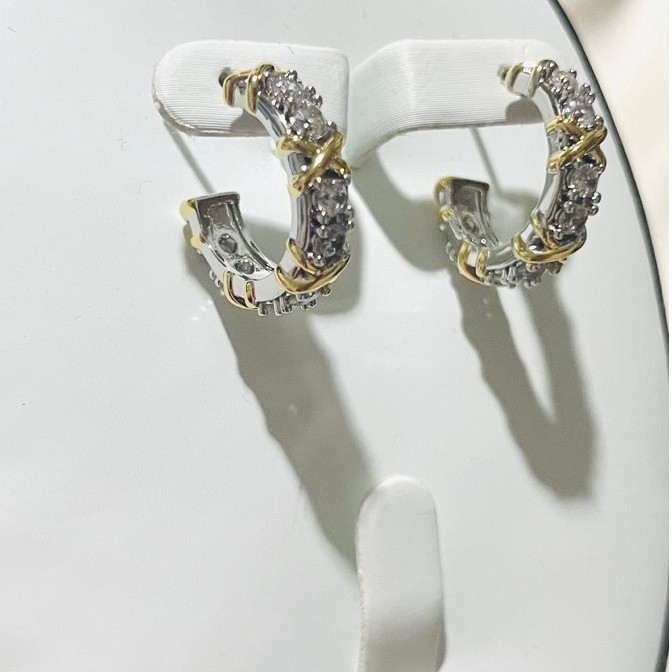 Tiff@ ny-Inspired Loop Stud Earrings | Platinum Settings | Sixteen-Stone Diamond Accent product photo 2