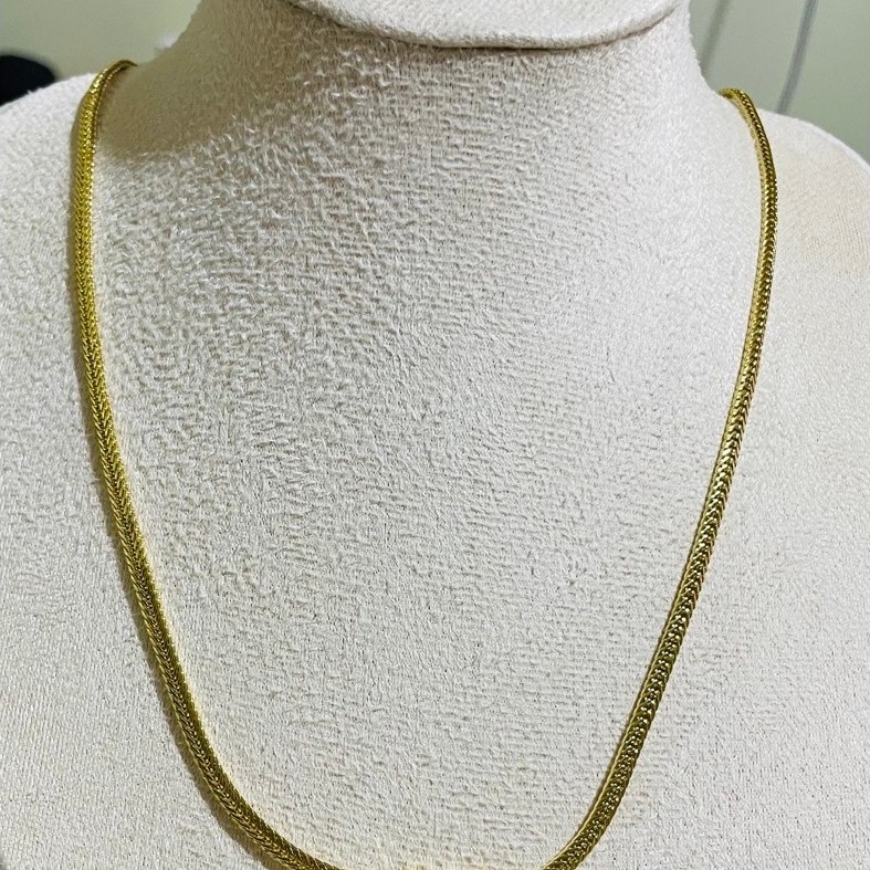 Japan Chain Necklace | Woven Diagonal Link Design | Triple-Lock Clasp | 22 Inches | Unisex product photo 3
