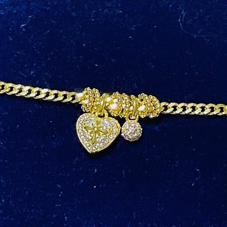 Curb Chain Bracelet (Japan Chain Style) | Pavé Heart & Ball Charms | Dia Accents product photo 3