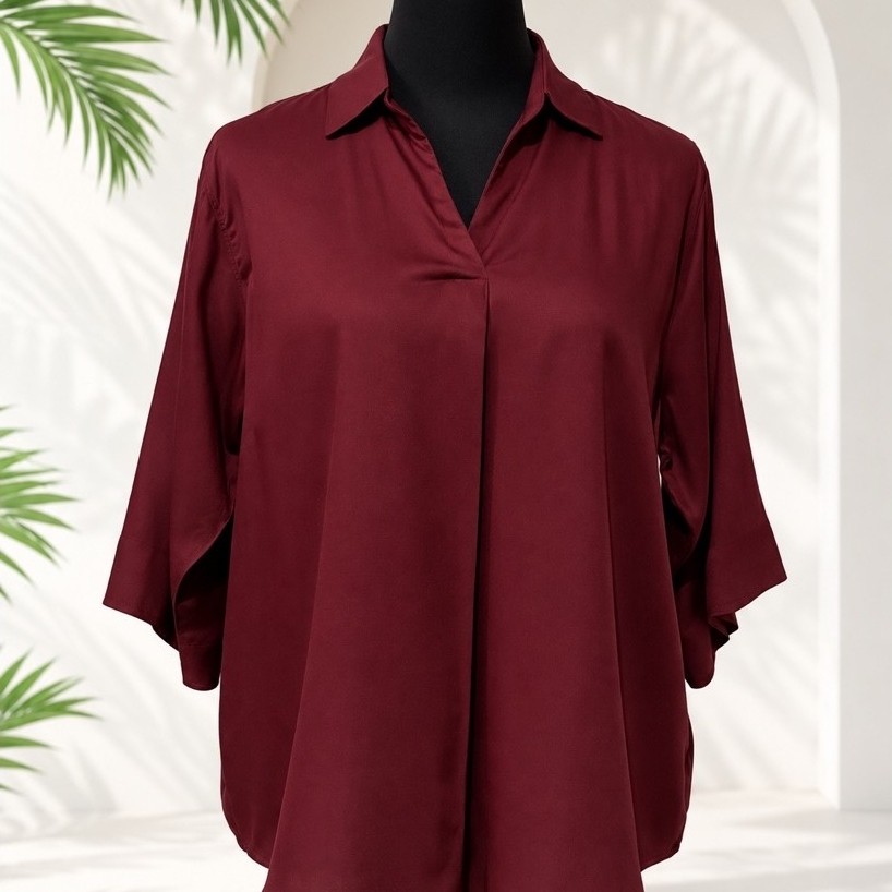 Women’s Rayon Short Sleeve Blouse | Smooth Fabric | Regular Fit | Concealed Fly Front product photo 2