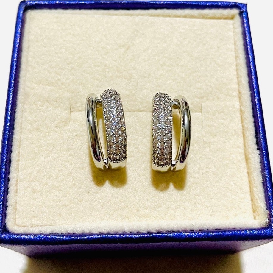 Pavé Diamond Hoop Earrings | Two-Tone Ring Design | Platinum Setting product photo 2