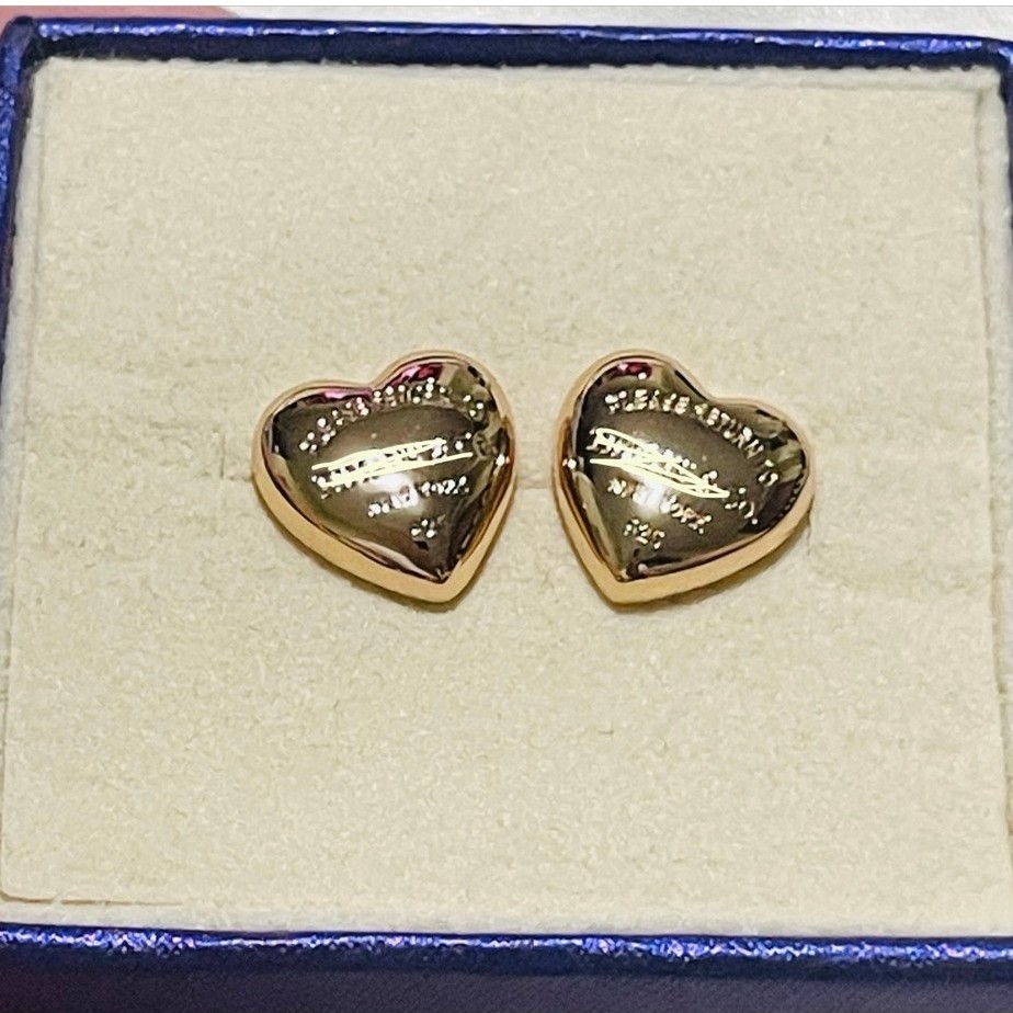 Tiff@ny-Inspired Heart Stud Earrings | Champagne Gold Settings | Polished Heart Design product photo 2