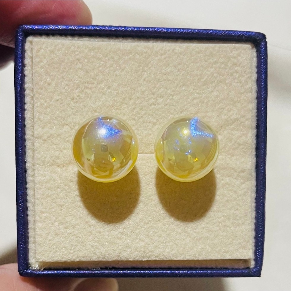Yellow Pearl Candy Stud Earrings | Yellow Gold Settings | Multicolor Glitter Effect product photo 3