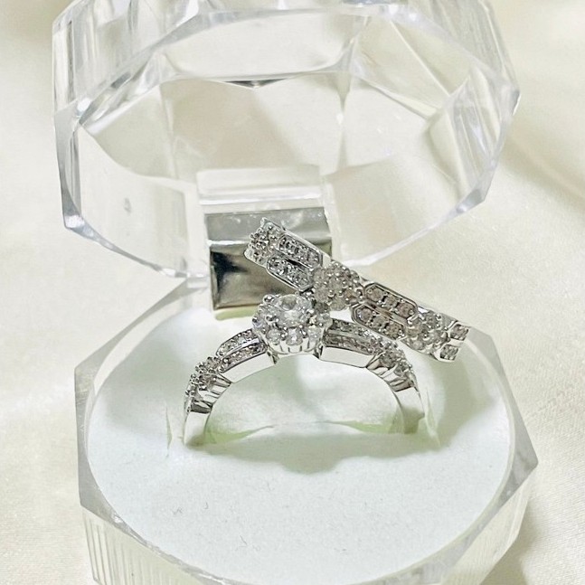2-in-1 Bridal Ring Set | Engagement & Wedding Ring Style | Platinum Settings | Size 6 product photo 5