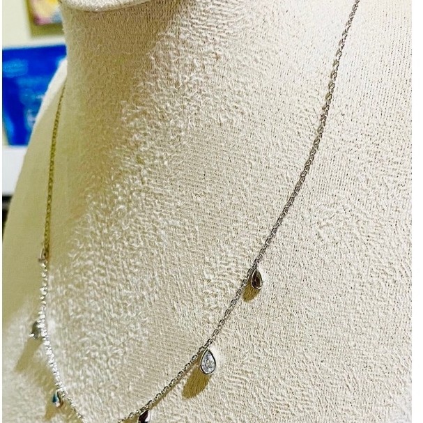 Delicate Teardrop Charm Necklace | Platinum Setting | Diamond Accent | Adjustable 16–18” product photo 3