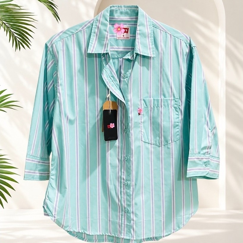 Women’s 3/4 Sleeve Striped Button Shirt | Lightweight Casual Top product photo 1
