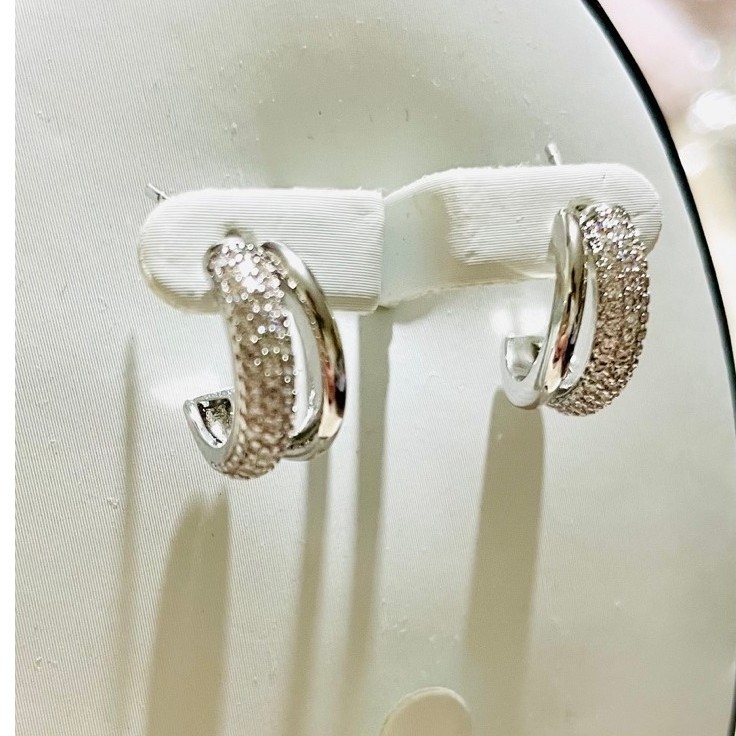 Pavé Diamond Hoop Earrings | Two-Tone Ring Design | Platinum Setting product photo 1