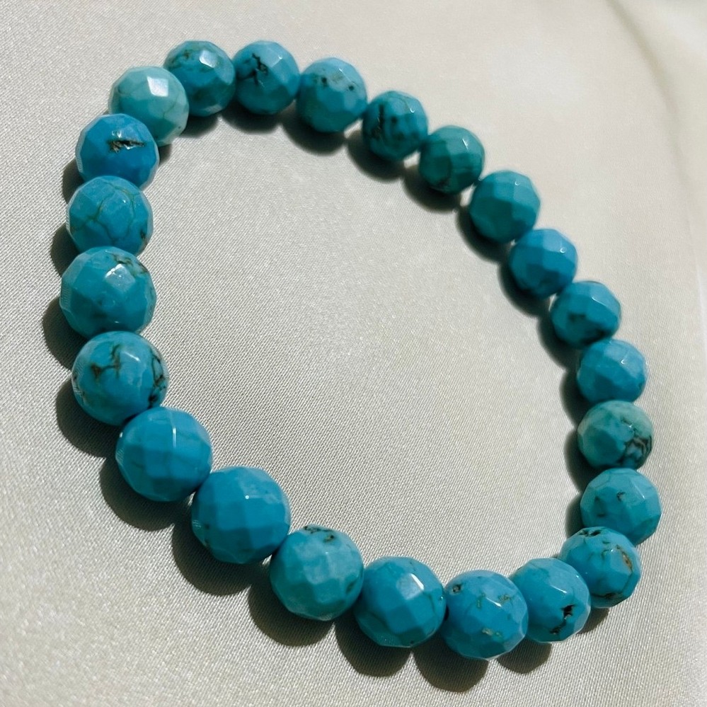Genuine Turquoise Beaded Bracelet | Faceted Natural Stone | Nevada Turquoise | 7–7.5 Inches product photo 5