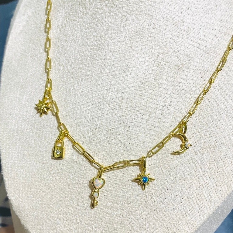 Celestial Charm Paperclip Chain Necklace | 18K Yellow Gold Setting |Adjustable 18.5–20.5” product photo 4