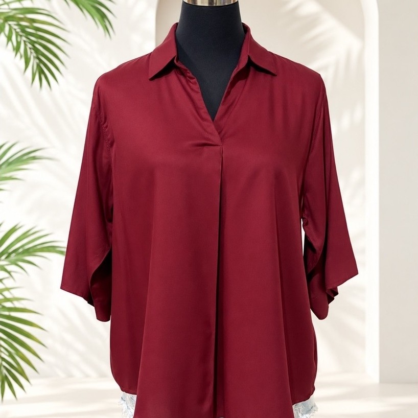 Women’s Rayon Short Sleeve Blouse | Smooth Fabric | Regular Fit | Concealed Fly Front product photo 3