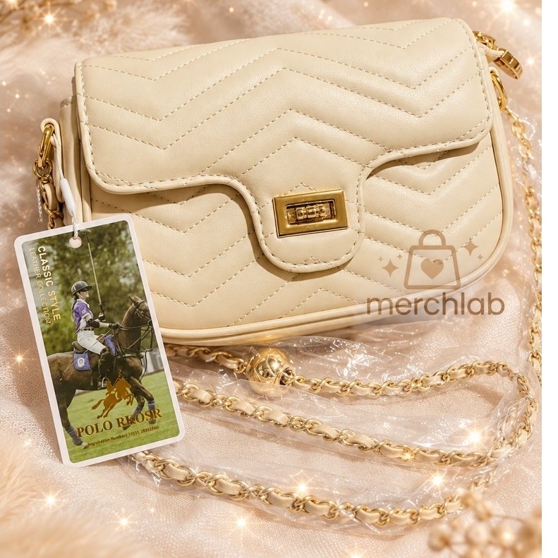 Women's Quilted PU Leather Crossbody Bag | Chain Strap Sling Bag | Light Cream | Gold Hardware
