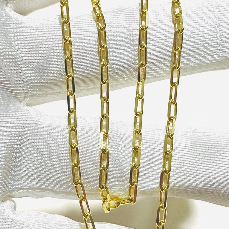 Small Paper Clip Chain Necklace | 16 Inches | 18K Yellow Gold Settings | Diagonal-Cut product photo 2