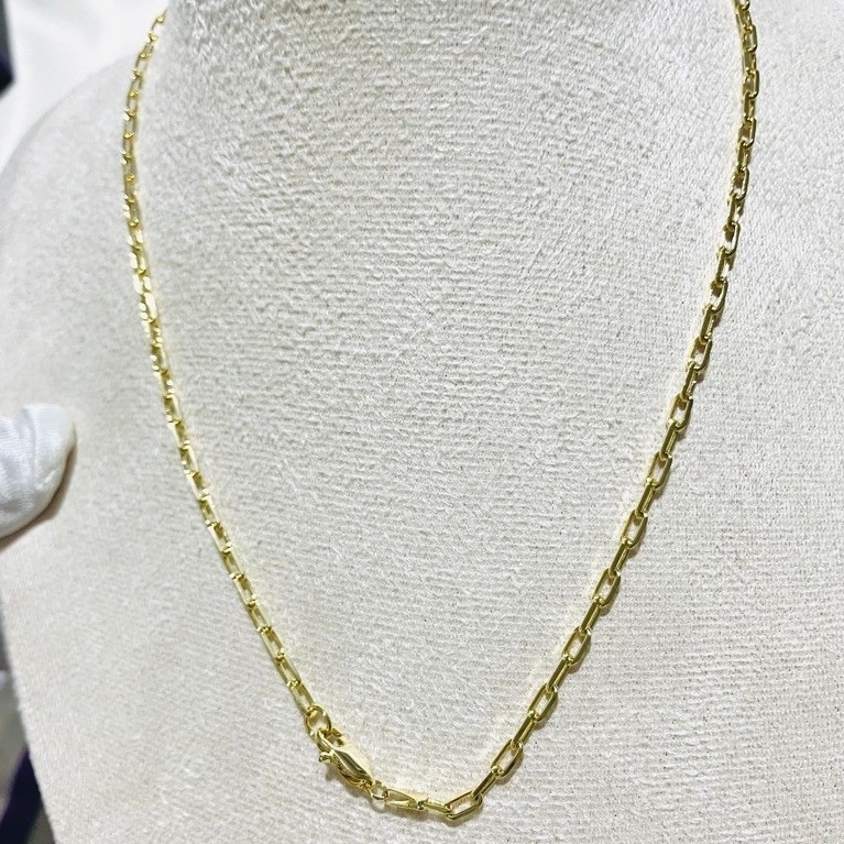 Small Paper Clip Chain Necklace | 16 Inches | 18K Yellow Gold Settings | Round-Cut Links product photo 1