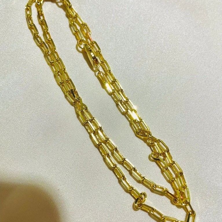 Small Paper Clip Chain Necklace | 16 Inches | 18K Yellow Gold Settings | Round-Cut Links product photo 5