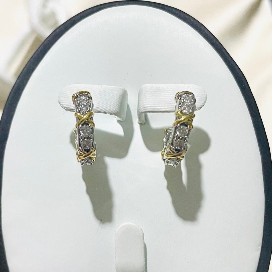 Tiff@ ny-Inspired Loop Stud Earrings | Platinum Settings | Sixteen-Stone Diamond Accent product photo 1