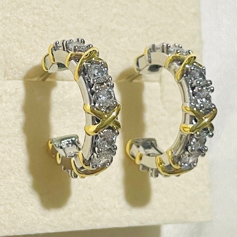 Tiff@ ny-Inspired Loop Stud Earrings | Platinum Settings | Sixteen-Stone Diamond Accent product photo 5