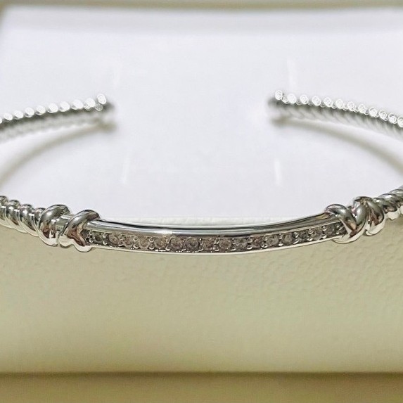 Open Bangle Bracelet | Platinum Settings | Diamond Accent | Adjustable up to 19 cm