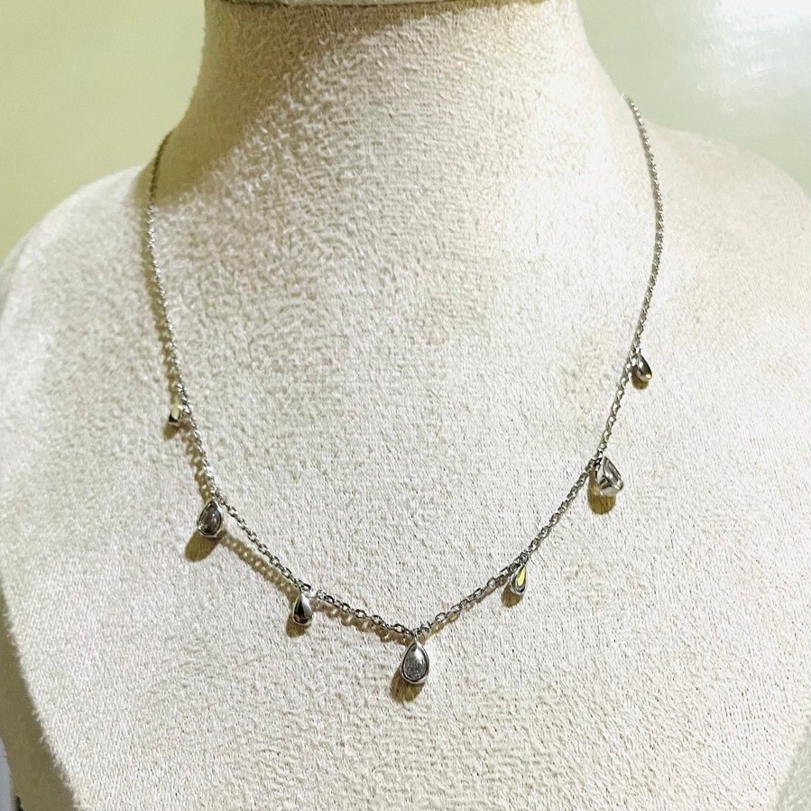 Delicate Teardrop Charm Necklace | Platinum Setting | Diamond Accent | Adjustable 16–18” product photo 4