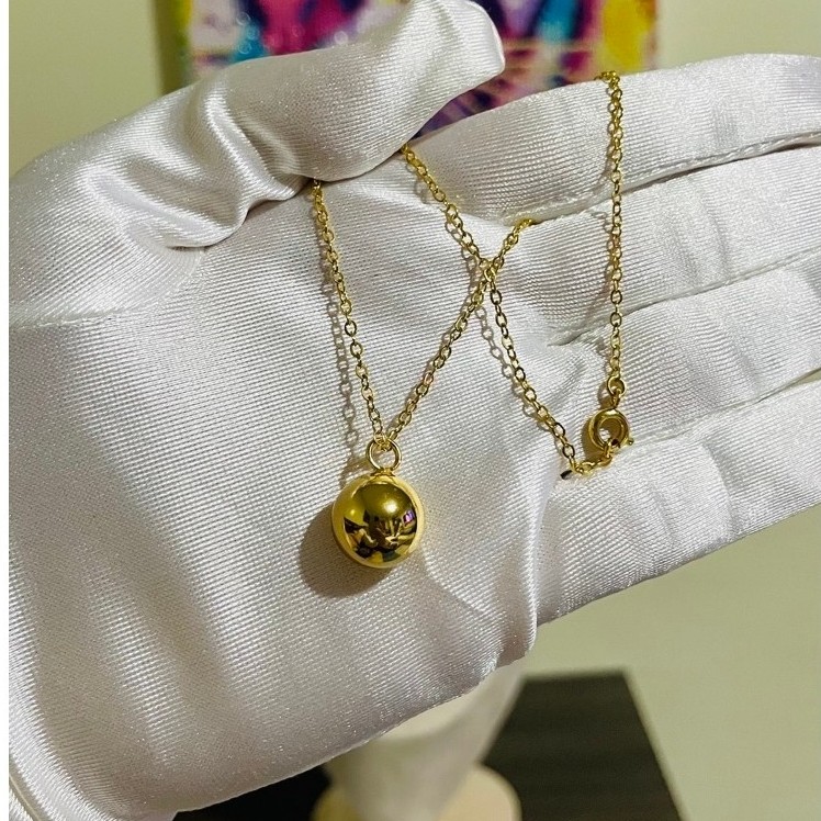 Ball Pendant Necklace | Polished Gold Ball Charm | 18K yg settings product photo 5