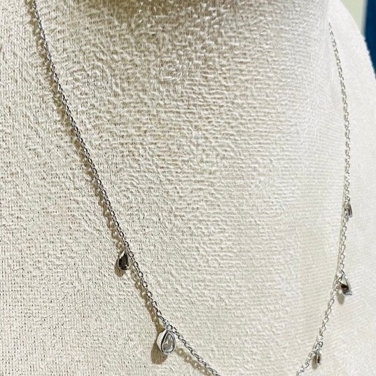 Delicate Teardrop Charm Necklace | Platinum Setting | Diamond Accent | Adjustable 16–18” product photo 2
