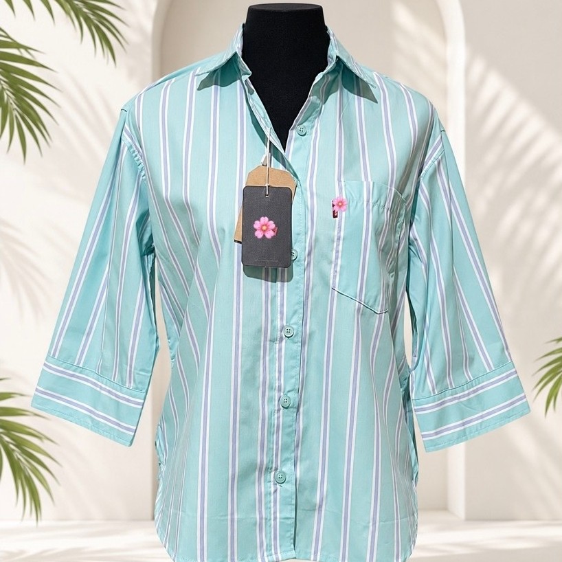 Women’s 3/4 Sleeve Striped Button Shirt | Lightweight Casual Top product photo 3