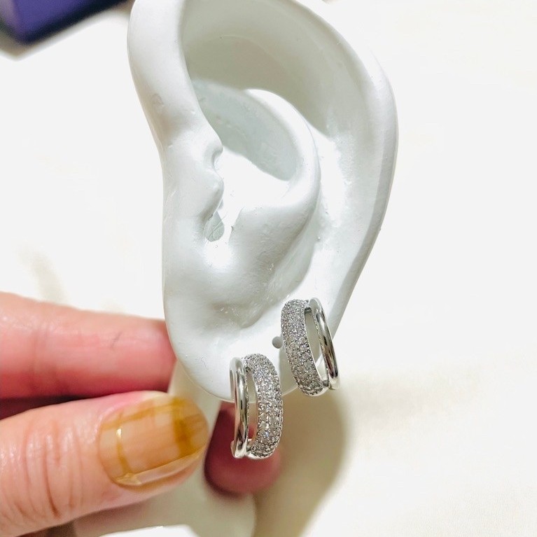 Pavé Diamond Hoop Earrings | Two-Tone Ring Design | Platinum Setting product photo 4