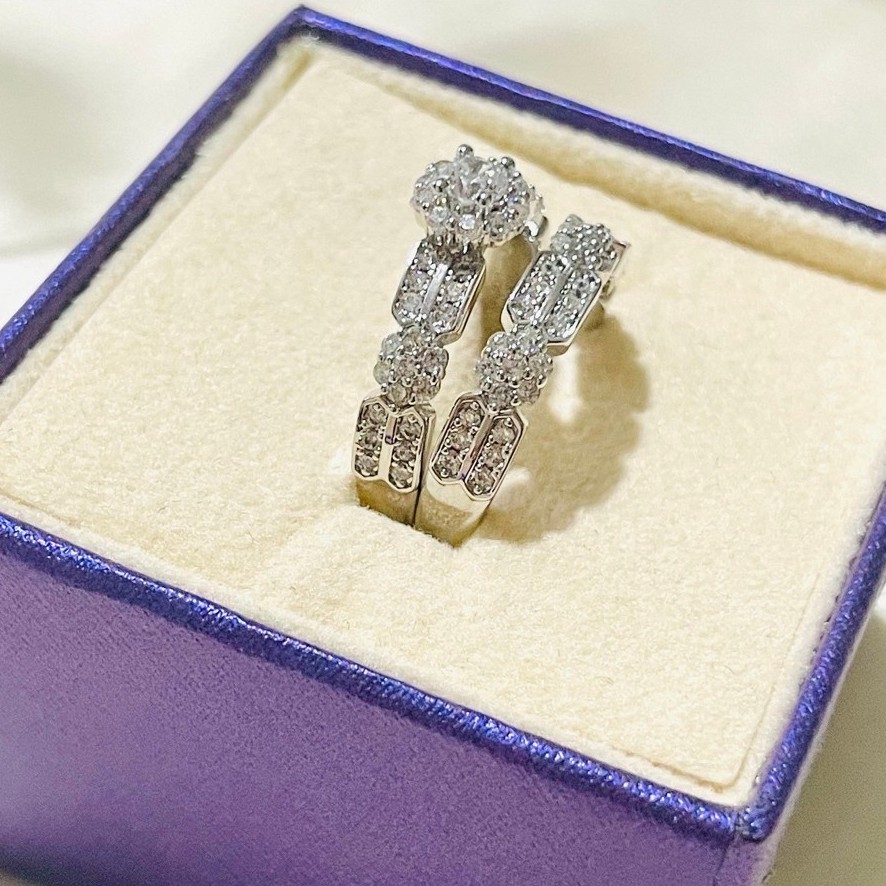 2-in-1 Bridal Ring Set | Engagement & Wedding Ring Style | Platinum Settings | Size 6 product photo 2