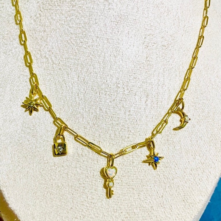 Celestial Charm Paperclip Chain Necklace | 18K Yellow Gold Setting |Adjustable 18.5–20.5” product photo 3