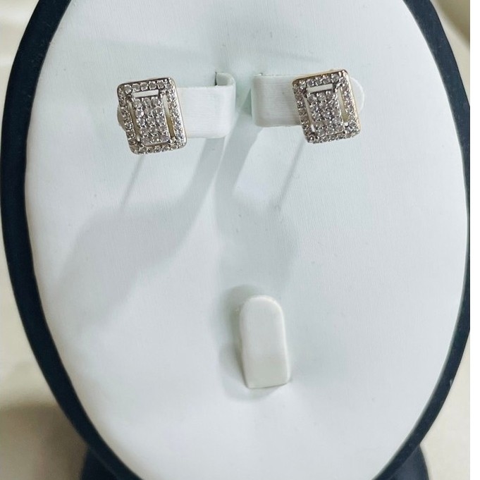 Rectangle Diamond Stud Earrings | 18K Yellow Gold Settings | Diamond Accent product photo 5