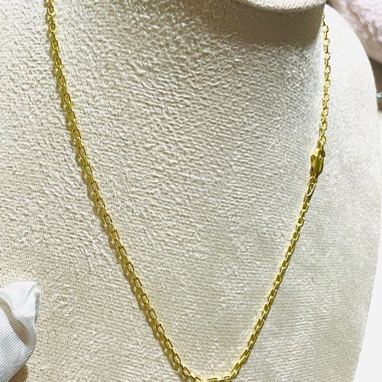 Tiny Paper Clip Chain Necklace | 16 Inches | 18K Yellow Gold Settings | Round-Cut Links product photo 3