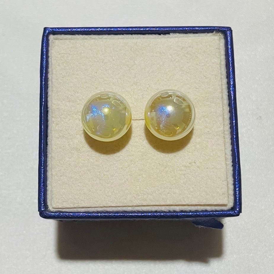Yellow Pearl Candy Stud Earrings | Yellow Gold Settings | Multicolor Glitter Effect