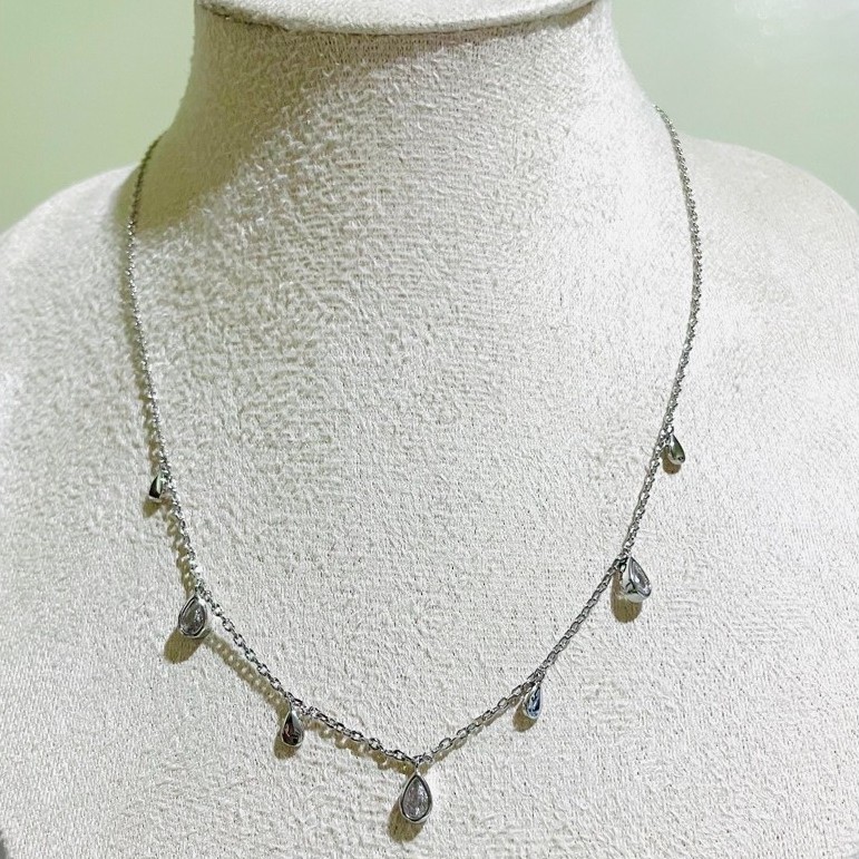 Delicate Teardrop Charm Necklace | Platinum Setting | Diamond Accent | Adjustable 16–18” product photo 5