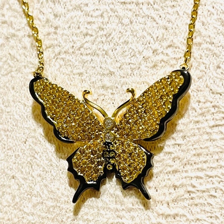 Yellow Butterfly Centered Necklace | 18K Yellow Gold Setting | Diamond Accent|Black Enamel product photo 5