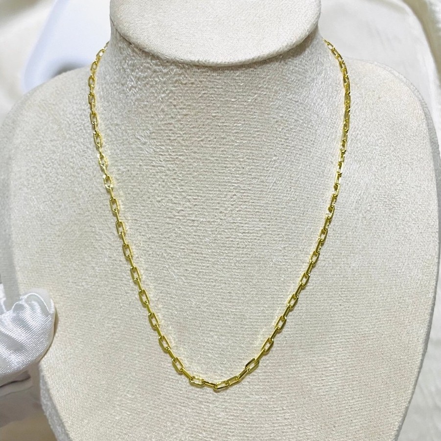 Small Paper Clip Chain Necklace | 16 Inches | 18K Yellow Gold Settings | Diagonal-Cut product photo 1