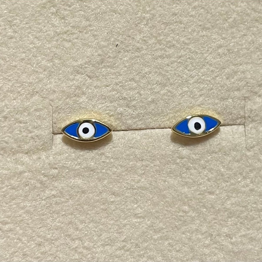Tiny Evil Eye Enamel Stud Earrings | 18K Gold Setting | Protection & Good Luck Charm product photo 1