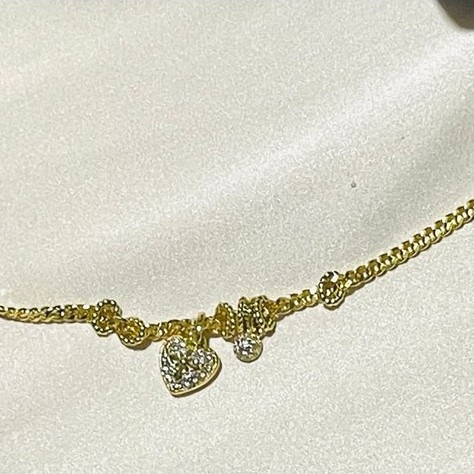 Curb Chain Bracelet (Japan Chain Style) | Pavé Heart & Ball Charms | Dia Accents product photo 4