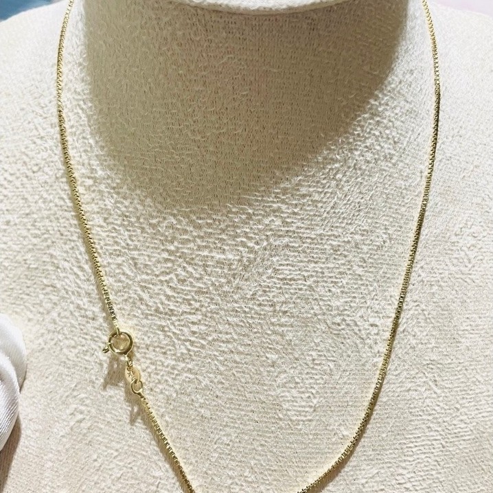 Classic Box Chain Necklace | Thin Box Link Design | 18K Yellow Gold Setting | 16 Inches product photo 2