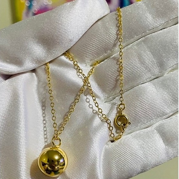 Ball Pendant Necklace | Polished Gold Ball Charm | 18K yg settings product photo 4
