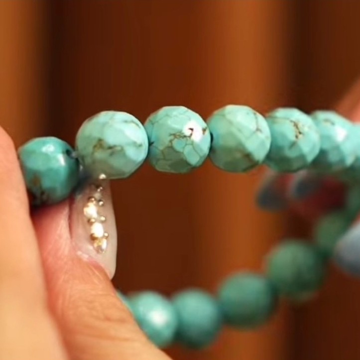 Genuine Turquoise Beaded Bracelet | Faceted Natural Stone | Nevada Turquoise | 7–7.5 Inches product photo 2