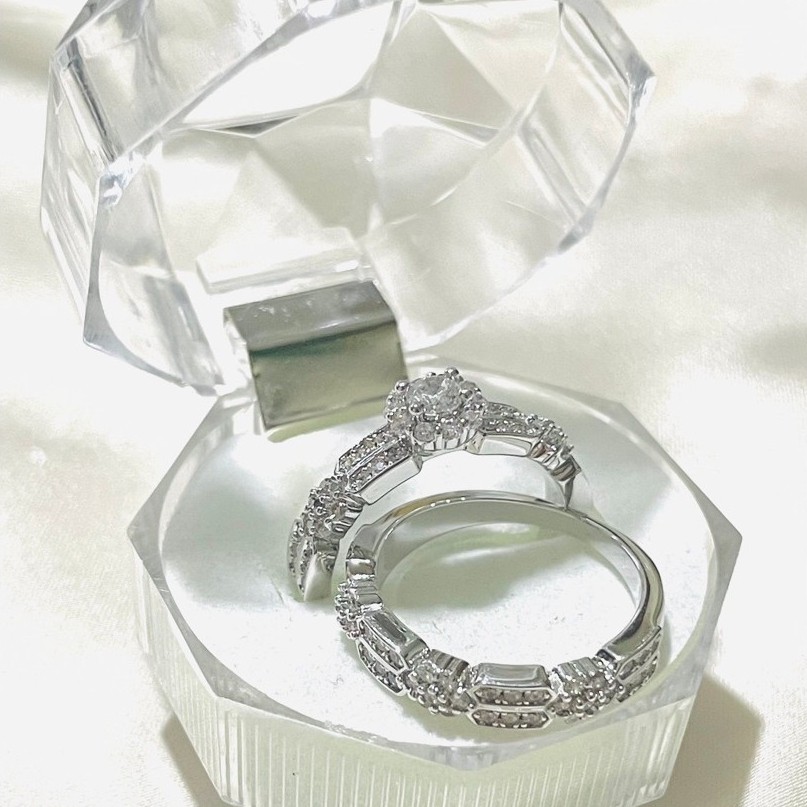 2-in-1 Bridal Ring Set | Engagement & Wedding Ring Style | Platinum Settings | Size 6 product photo 4