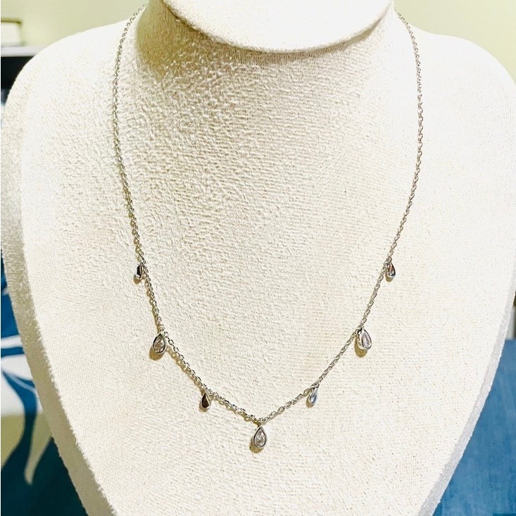 Delicate Teardrop Charm Necklace | Platinum Setting | Diamond Accent | Adjustable 16–18” product photo 1
