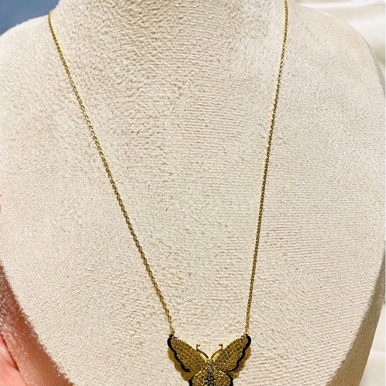 Yellow Butterfly Centered Necklace | 18K Yellow Gold Setting | Diamond Accent|Black Enamel product photo 4