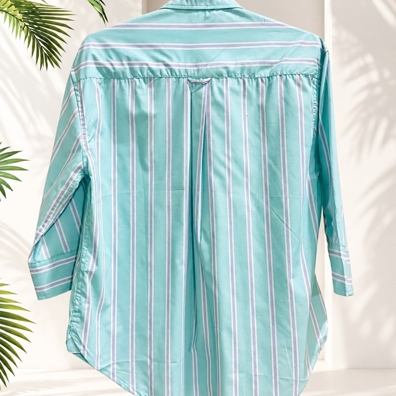 Women’s 3/4 Sleeve Striped Button Shirt | Lightweight Casual Top product photo 2