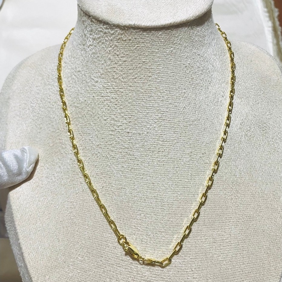 Small Paper Clip Chain Necklace | 16 Inches | 18K Yellow Gold Settings | Round-Cut Links product photo 2