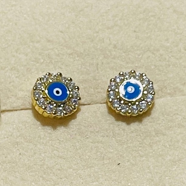 Evil Eye Stud Earrings | Diamond Halo Accent | Blue Enamel Detail | 18K Yg settings product photo 1
